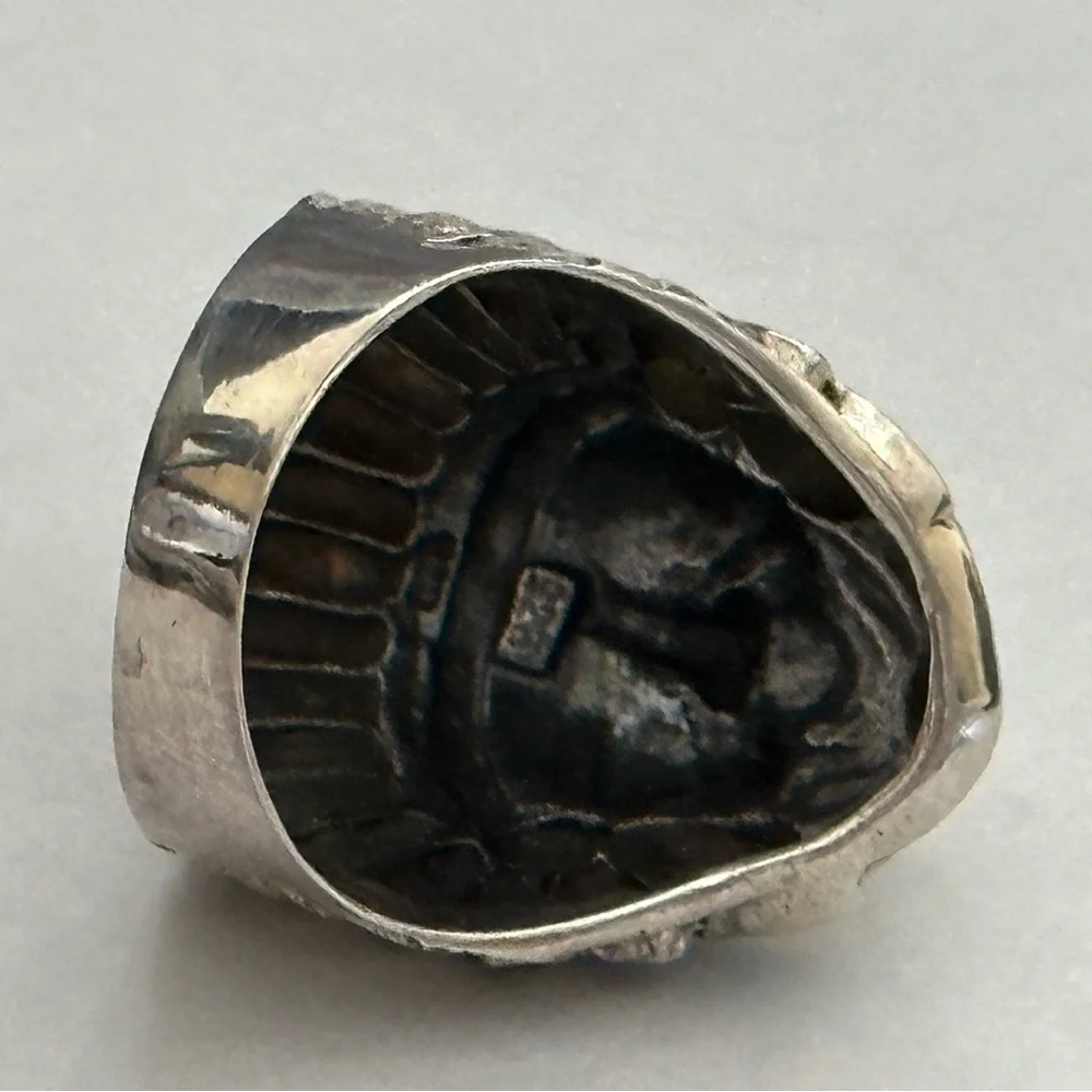 925 Silver Native American Indian Chief Warrior Ring - Picture 3 of 6